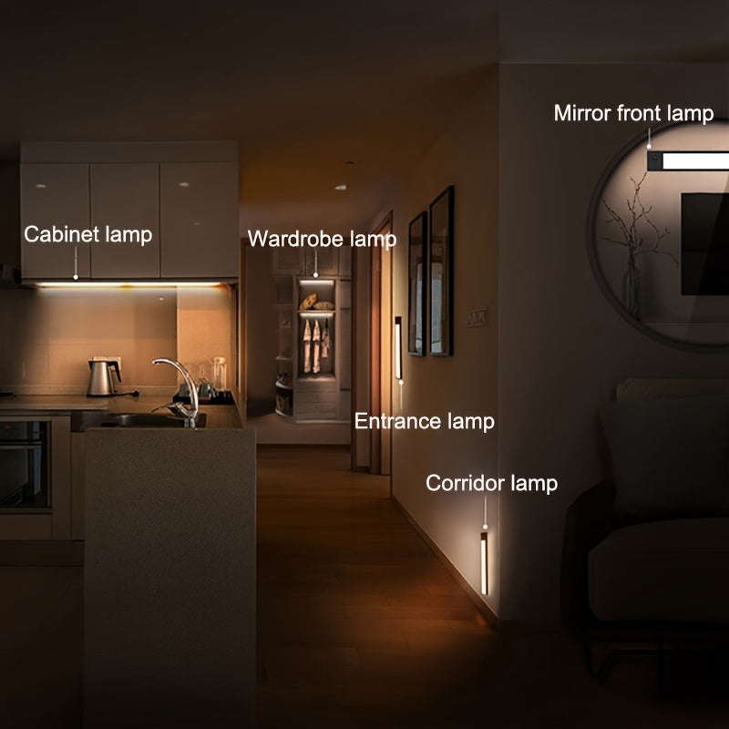 KATHYLIGHT LED Motion Sensor Cabinet Light with Voice Control, USB Rechargeable, Auto-shut-off, Magnetic, Detachable Fixture, Plastic Shade - 800mAh Lithium Battery. Ideal for Wardrobe