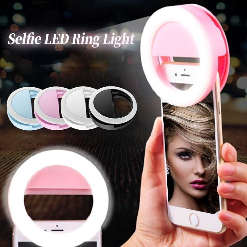 Portable LED ring light for phone to enhance face beauty during live streaming and selfies.