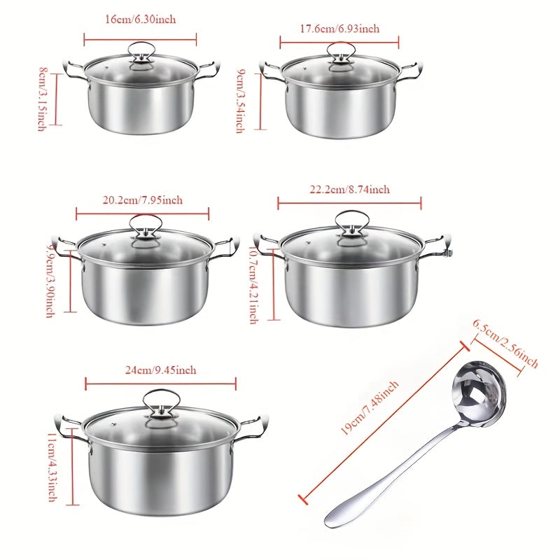 Durable Stainless Steel Soup Pot Set with Golden Soup Spoon Included. Makes a Great Household Gift Set for Cooking in the Kitchen, Perfect for Making Soups and Milk.