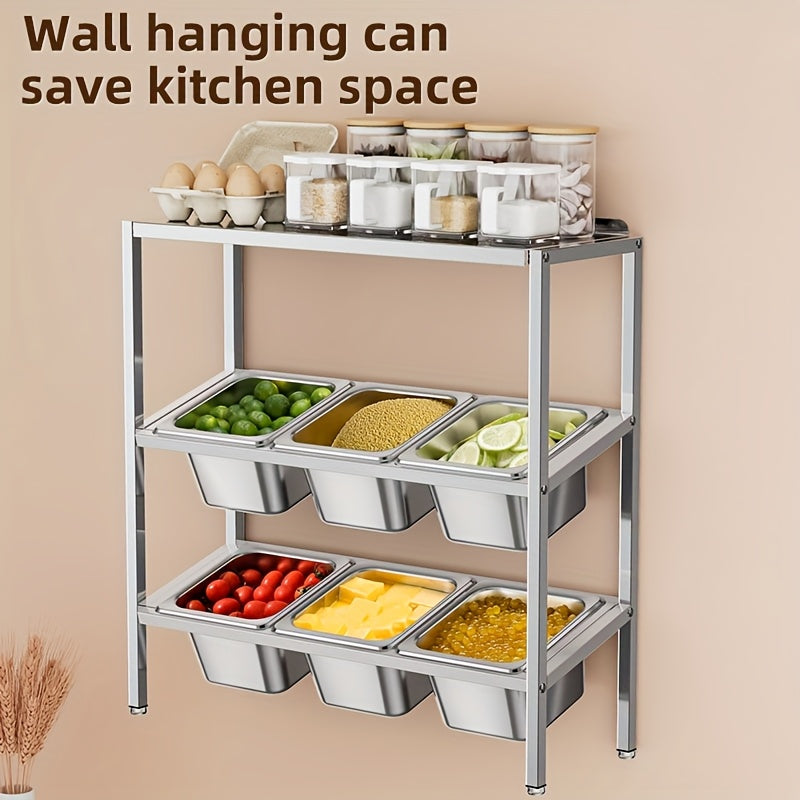 Durable Stainless Steel 3-Tier Kitchen Organizer with Lids - Ideal for Storing Spices, Fruits, and More | Efficient Countertop Storage Solution