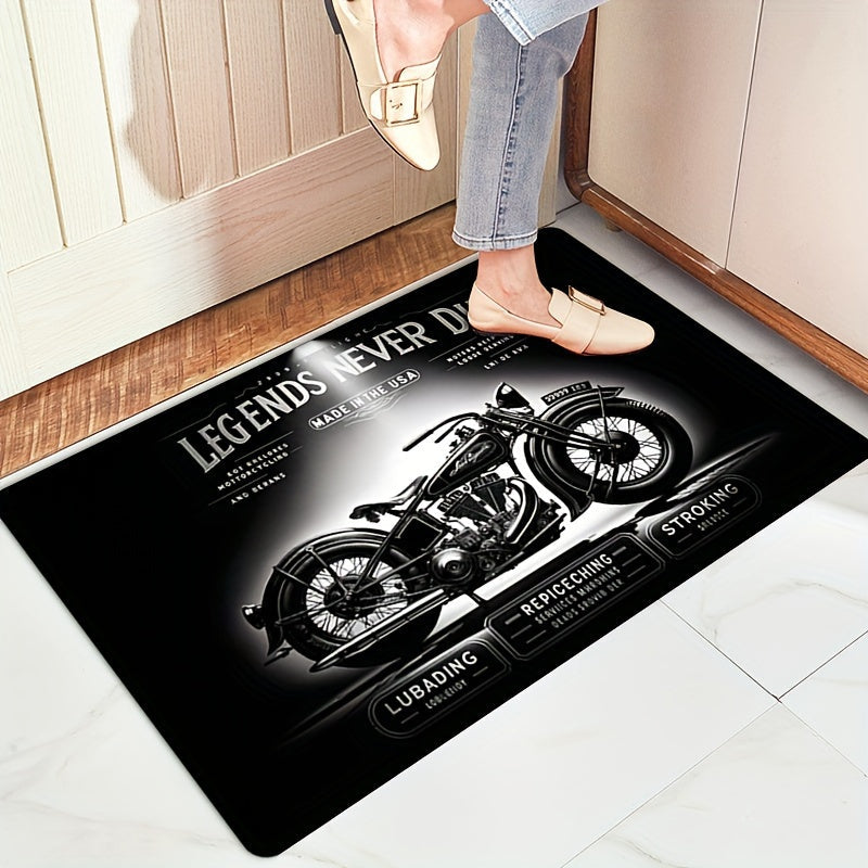 Polyester Flannel Non-Slip Motorcycle Club Doormat, 1.2cm Thick Absorbent Sponge, Stain Resistant, Machine Washable, Waterproof Floor Carpet for Living Room, Bedroom, Kitchen.