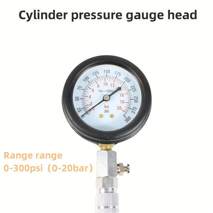 Compact Automotive Cylinder Pressure Gauge Kit with Adapters, Durable Material, Essential for Accurate Cylinder Pressure Detection in Various Vehicle Models.