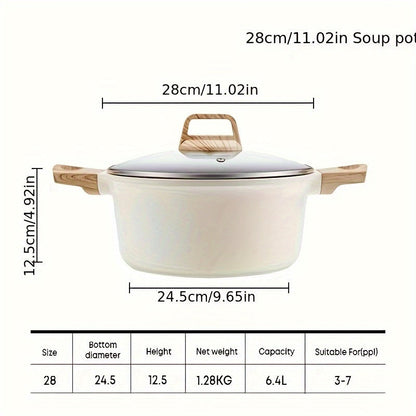 The Ecowin Non-Stick Soup Pot with Lid is perfect for all stovetops. It comes in three sizes (19.99cm, 24.0cm, 27.99cm) and features a large capacity, easy cleaning, and induction compatibility. Plus, it is PTFE & PFOA free for safe and healthy cooking.