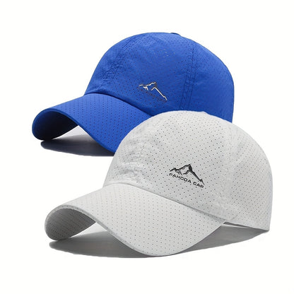 2-Pack Unisex Quick-Dry Polyester Baseball Caps with Snow Mountain Logo for Outdoor Sports.