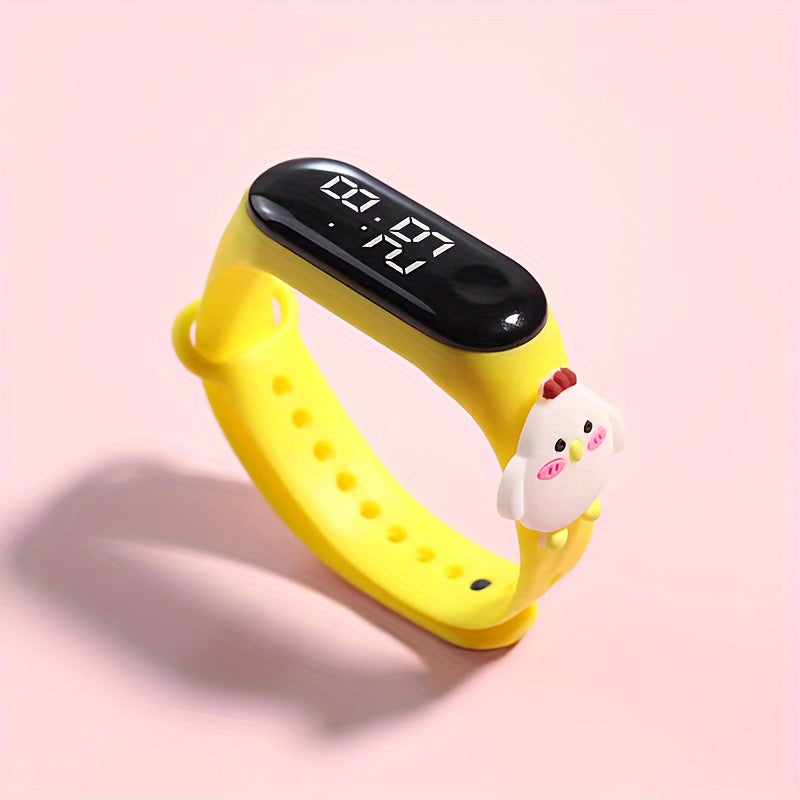 Cute cartoon LED sports watch for kids - silicone band, non-waterproof digital display.