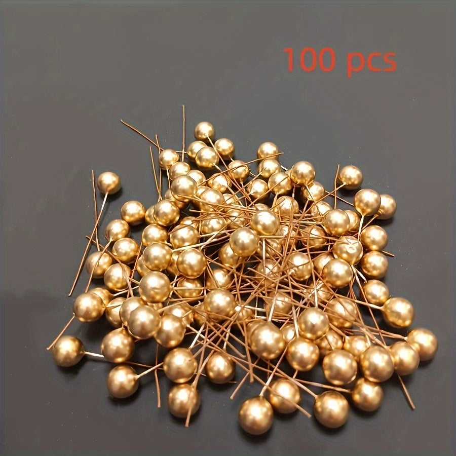 100 pieces of simulated golden and silver fruit ornaments for holiday and cake decorations.