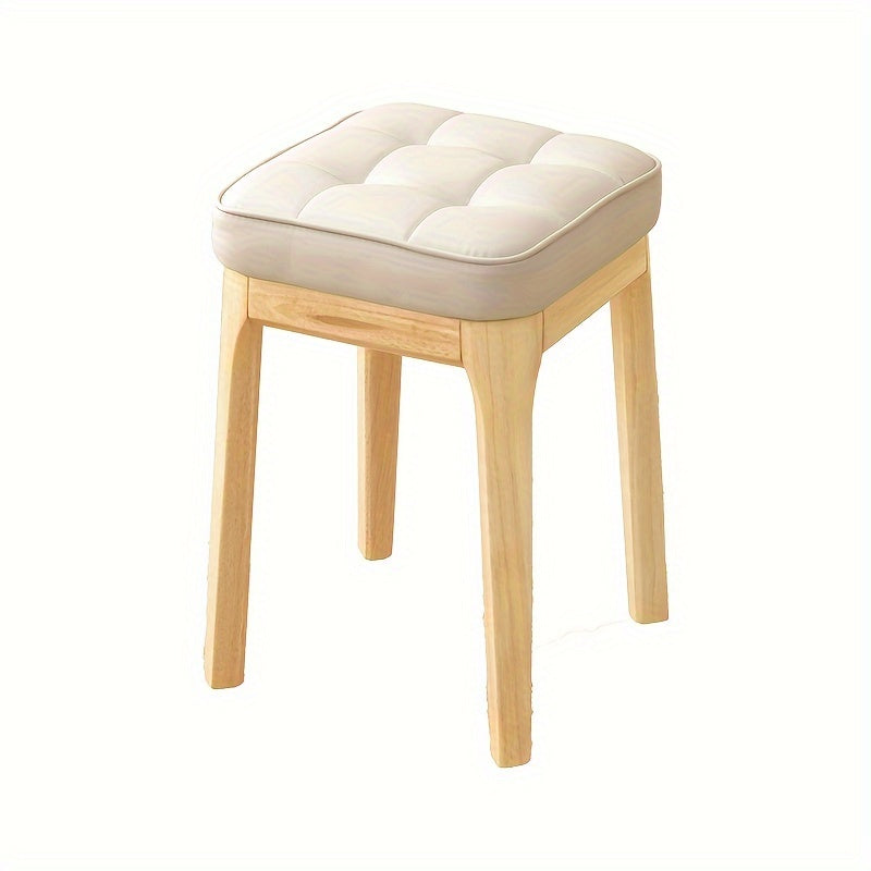 Light Luxury Solid Wood Soft Leather Stool, Stackable Square Stool for Living Room, Bench Table, or Dressing Stool