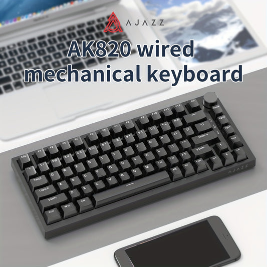 AJAZZ AK820 Wired Mechanical Keyboard with Hot-swappable 75 keys, Red HP-Type Red Shaft, Backlight, USB Cable, Volume Knob