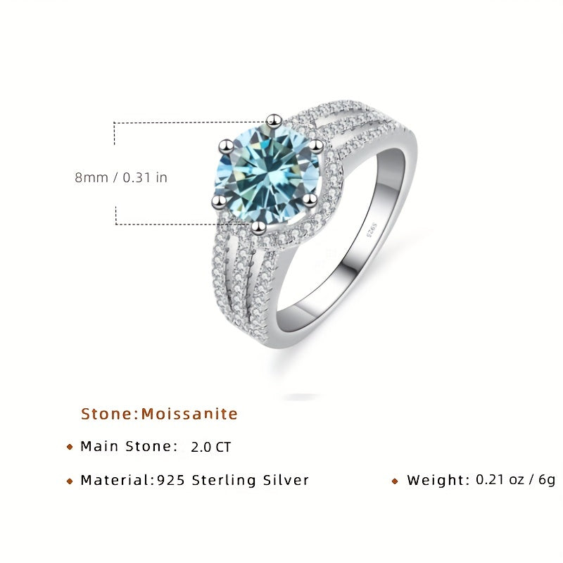 Blue Moissanite Promise Ring with Multi-color options, crafted with high-quality 925 Sterling Silver. Perfect for engagements, weddings, or as a special Christmas gift for a noble woman.