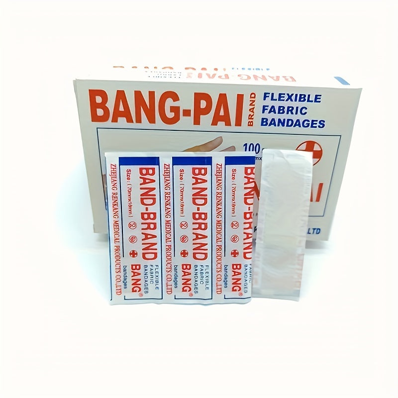 Bang-Pai Flexible Fabric Adhesive Bandages - 100pcs, Breathable, Waterproof, Essential for Home & Outdoor Use, Abrasion Protection