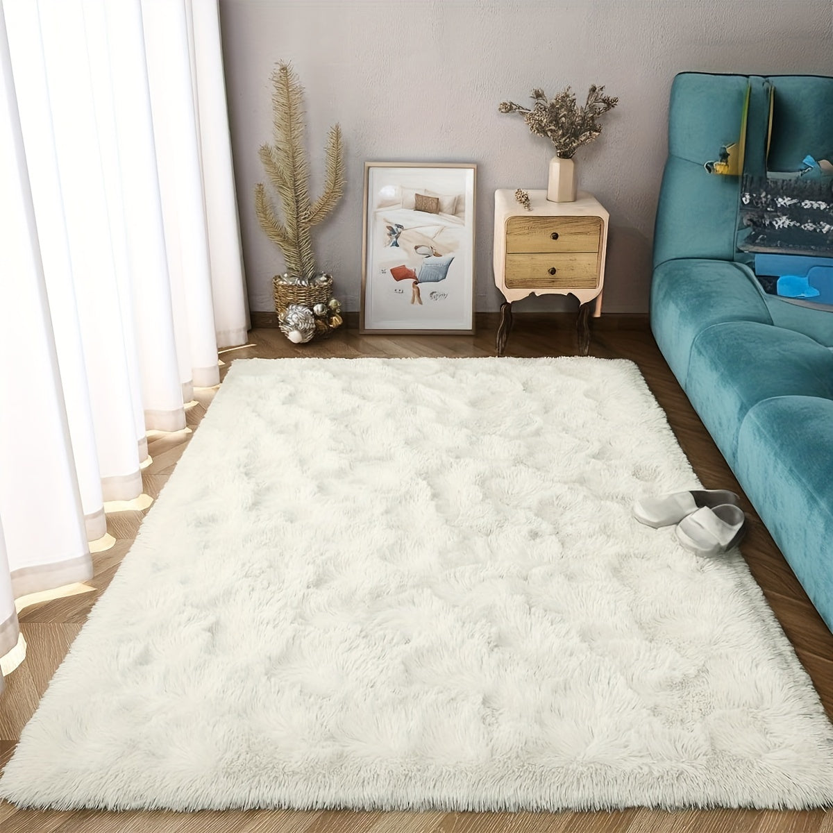 Soft, fluffy shag area rug perfect for living room or bedroom decor. This non-slip machine washable carpet adds luxury and coziness to any space.