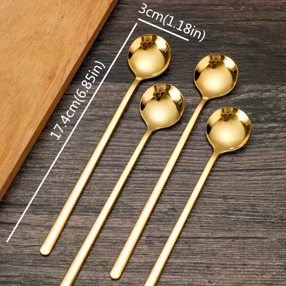 Set of 4 Long-Handled Stainless Steel Coffee Scoops, Ideal for Stirring Espresso and Serving Tea, an Elegant Addition to your Tableware Collection