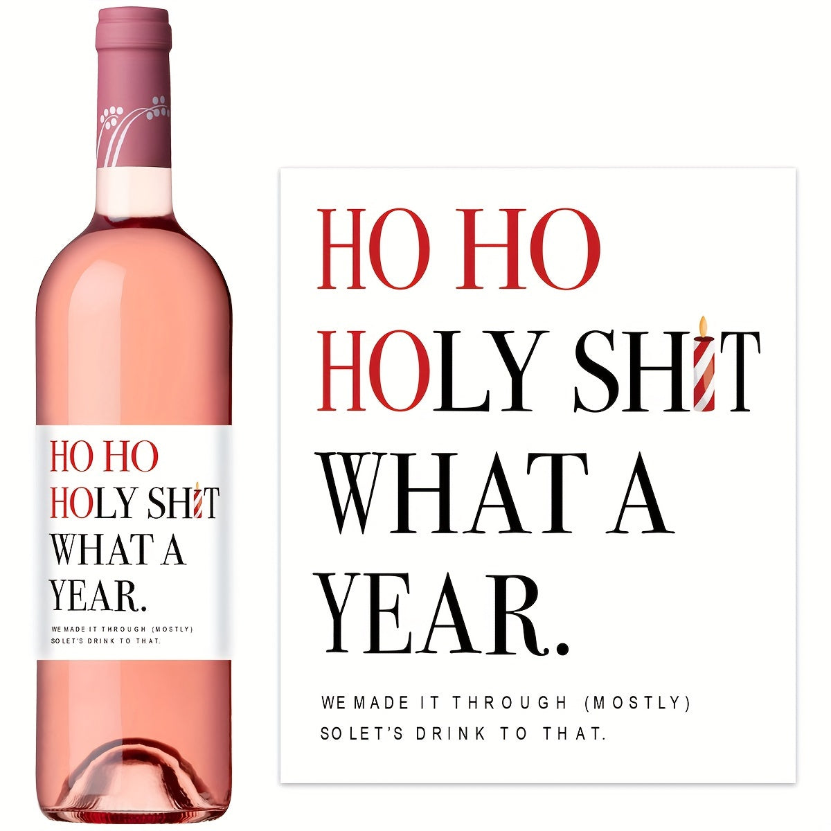 6 Funny Christmas Wine Labels - Great Gift for Mom, Employees & White Elephant Parties