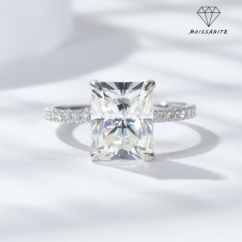 Classy 4CT Moissanite Engagement Ring crafted in S925 Sterling Silver, featuring September Birthstone. Ideal for celebratory occasions and festivities, this exquisite piece exudes luxury and elegance, perfect for sealing your engagement.