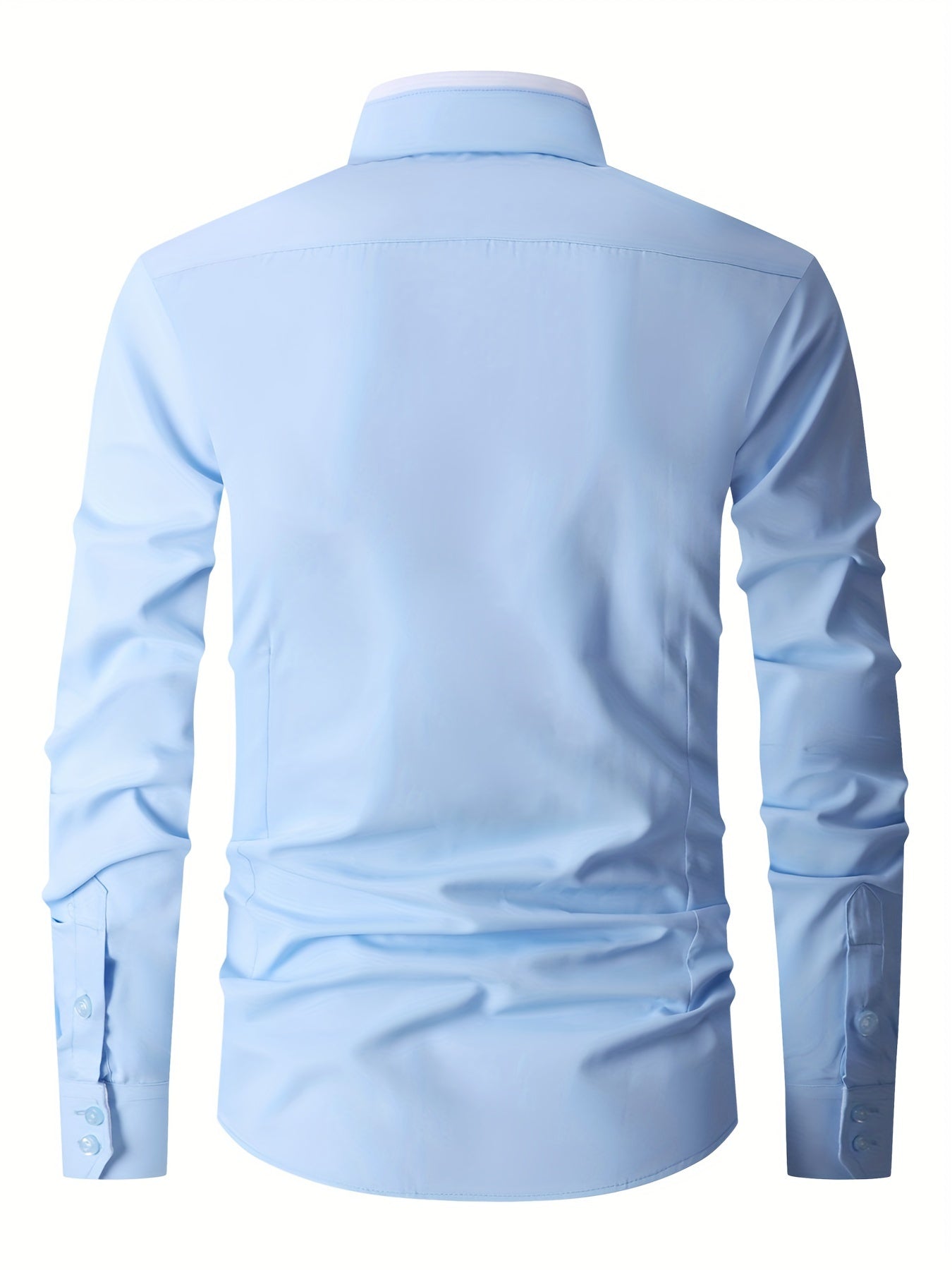 Long sleeve men's dress shirts with contrast lapel collar design, suitable for formal occasions.