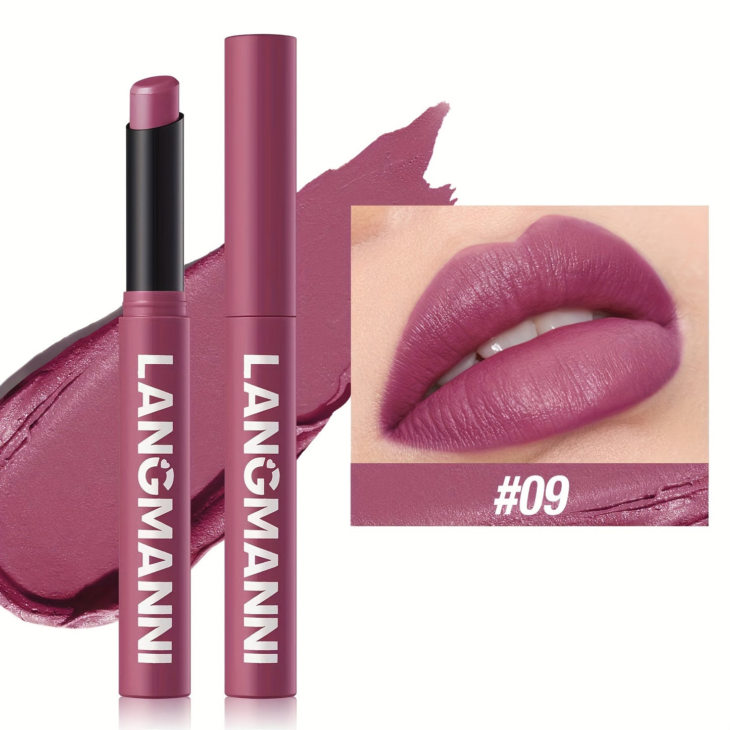 Matte lipstick in 12 shades for all skin tones in berry and mixed colors, long-lasting and vibrant.