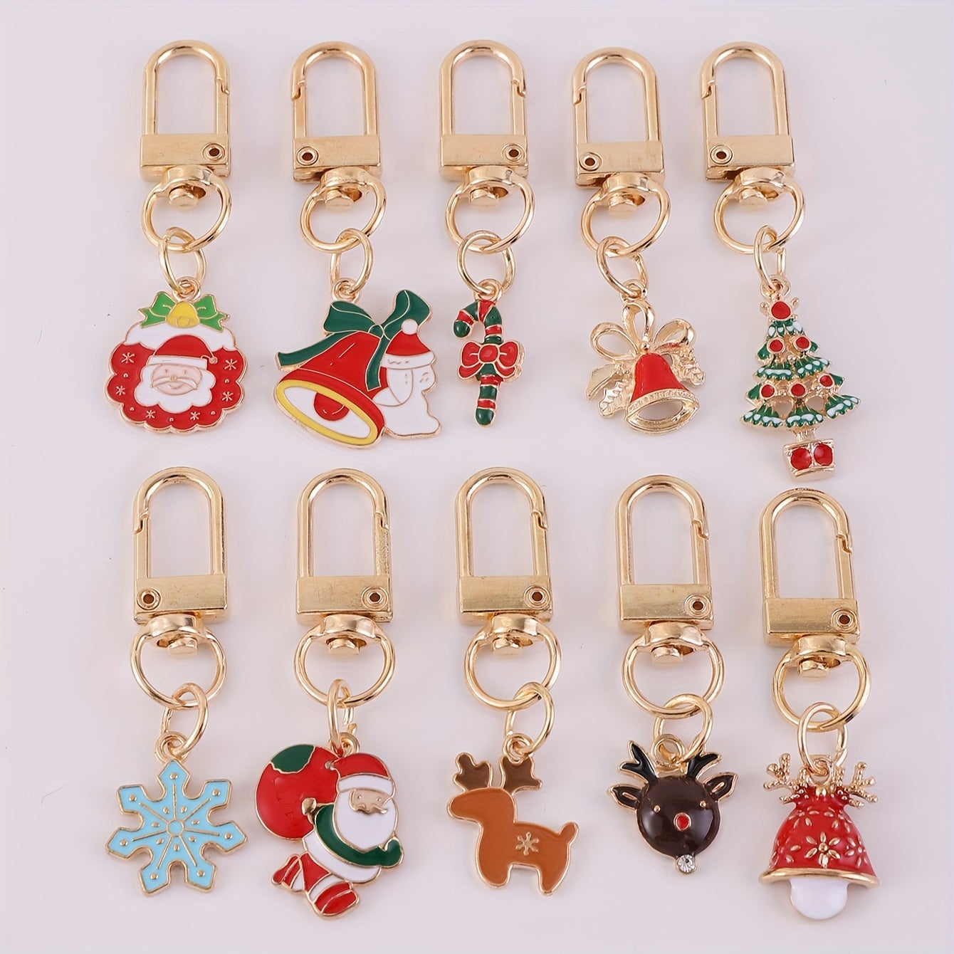 Set of 10 Cartoon Alloy Keychains, Festive Christmas Keyring Charms, Stylish Party Accessories, Women's Fashion Jewelry, Keychain Holders, Carabiner Clips, Unique Decorative Presents