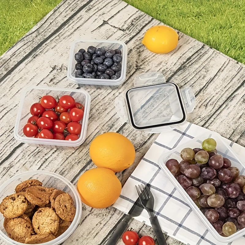 Set of 12 Food Storage Containers with Lids, Airtight and Leak Proof, Easy Snap Lock, BPA-Free Plastic. Perfect for Picnics, Camping, Office, School, and Kitchen Supplies.