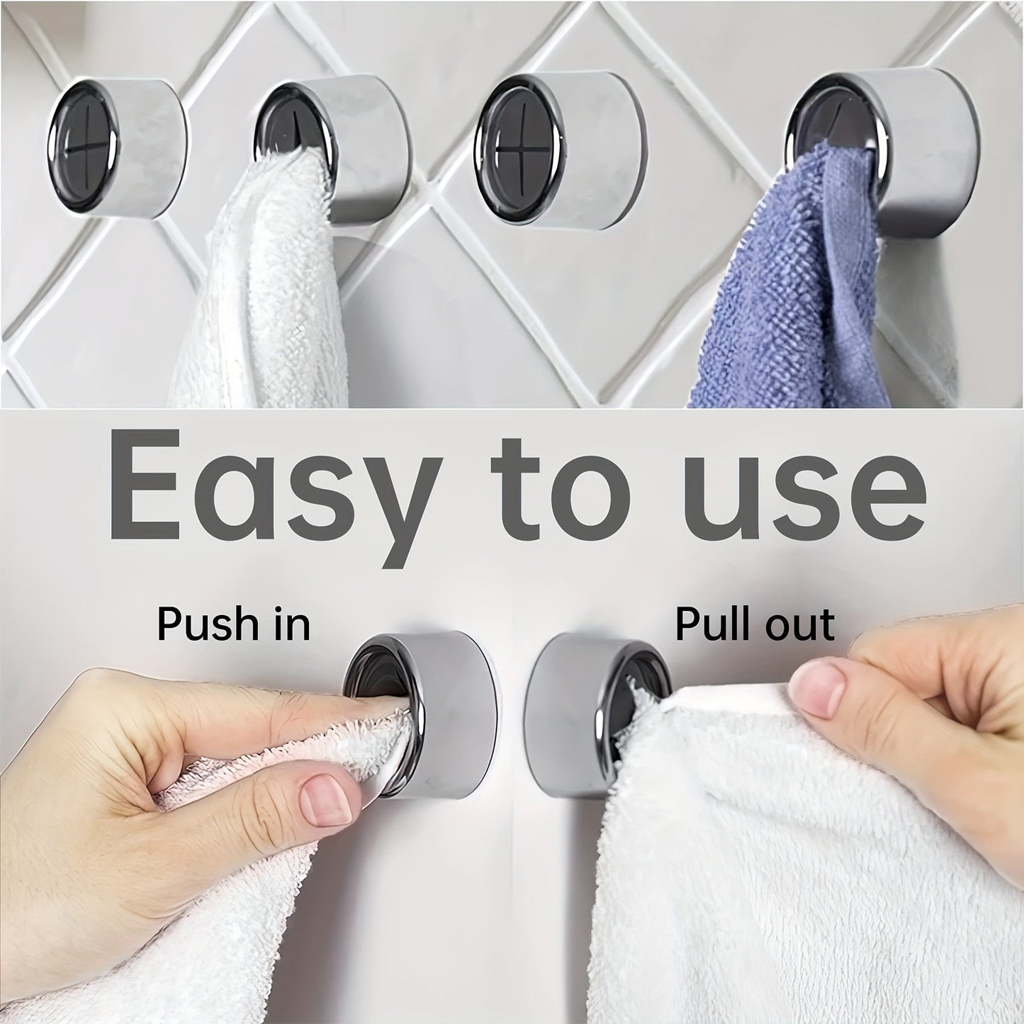 Kitchen towel holder set of 3, 8 pieces in total. Self-adhesive hook for easy mounting on walls. Ideal for use in bathrooms, kitchens, and throughout the home. Can be mounted on walls, cabinets, or in the garage without the need for drilling.