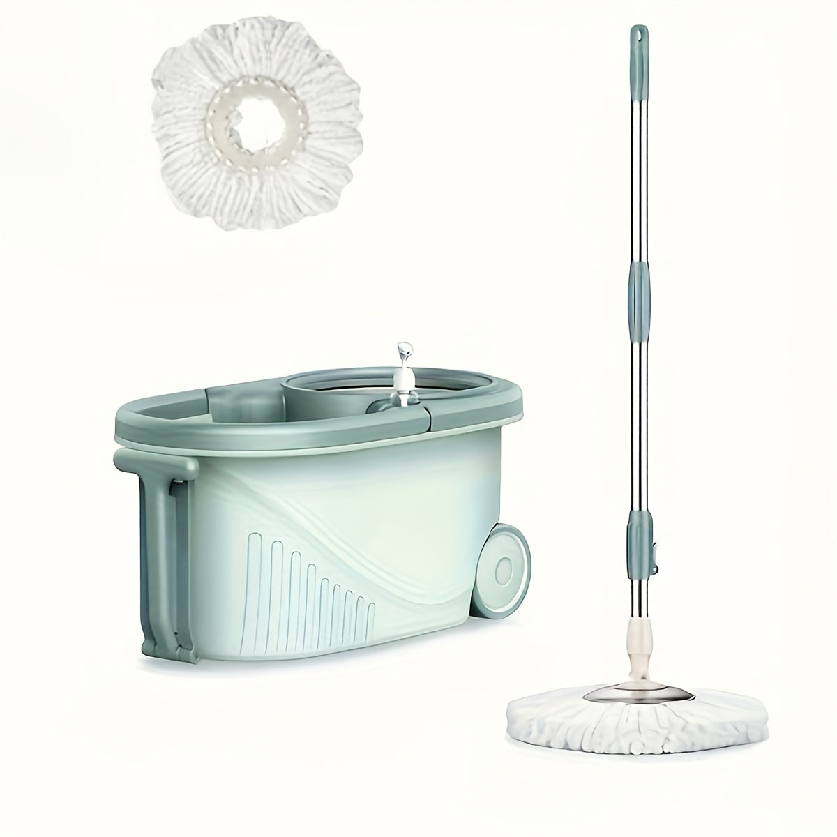 Get the convenience of hands-free cleaning with the 1set Dual-Drive Spin Mop and Bucket Set. This innovative system features a self-wringing mechanism, manual press wheel, and automatic dewatering for easy use. No electricity required, making it perfect