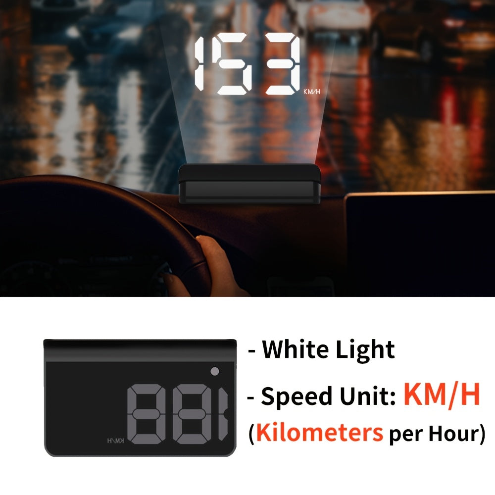 Universal car digital speedometer HUD in white & green LED, compatible with all car models, no battery needed, easy installation, simple to read speedometer. Modern and easy car accessory