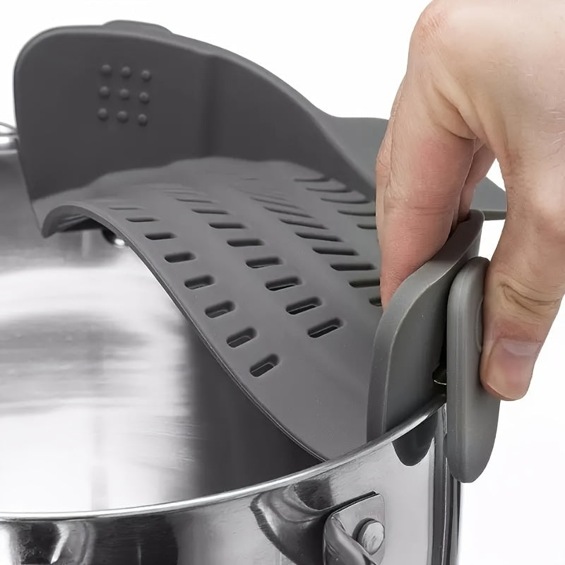 Gray Adjustable Silicone Pot & Pasta Strainer - Easy Food Prep Clip-On Kitchen Colander