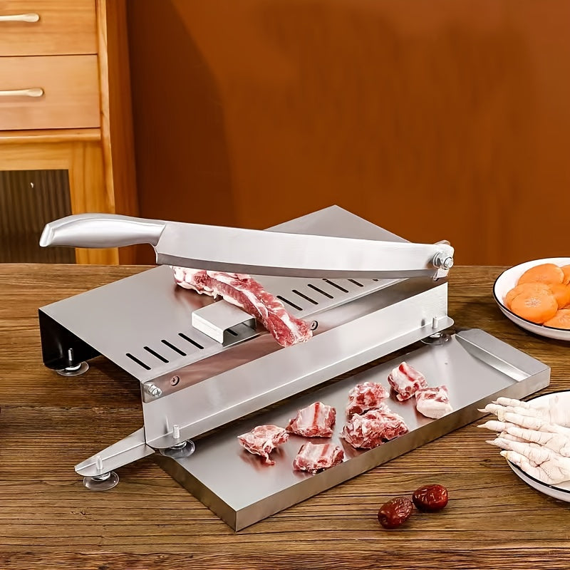 Get your hands on the 1pc Handheld Stainless Steel Food Slicer! This manual mandoline slicer features a 9-inch heavy-duty design with a square blade, perfect for slicing ham, frozen meat, beef, fruits, and vegetables. Say goodbye to dull knives and