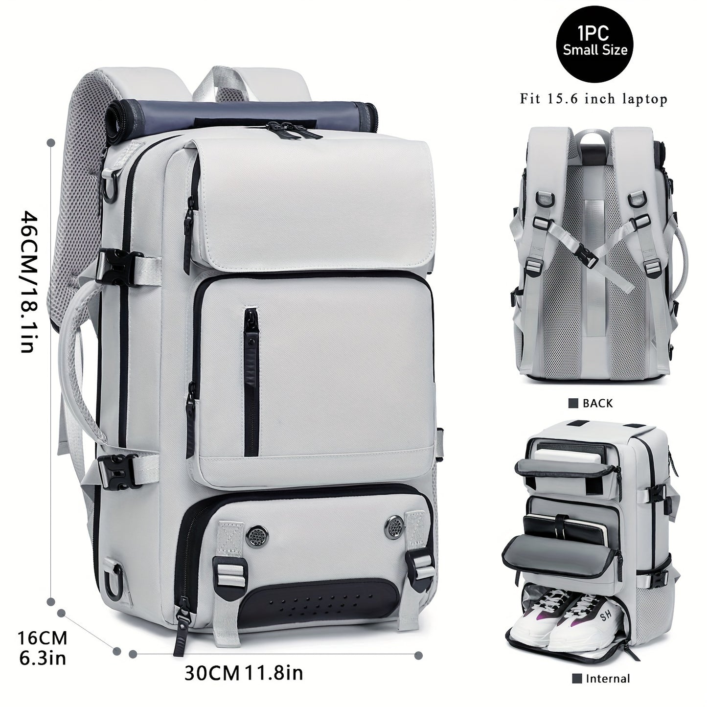 Waterproof 43.94cm laptop backpack set with USB charging port, separate shoe compartment, hand washable polyester street style backpack with sewing thread detail - ideal for business