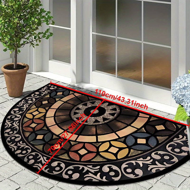 Elegant Vintage Half Round Entryway Rug - Luxurious Crystal Velvet, Anti-Skid Backing, Contemporary Design for Living Room, Bedroom, and Entrance Area