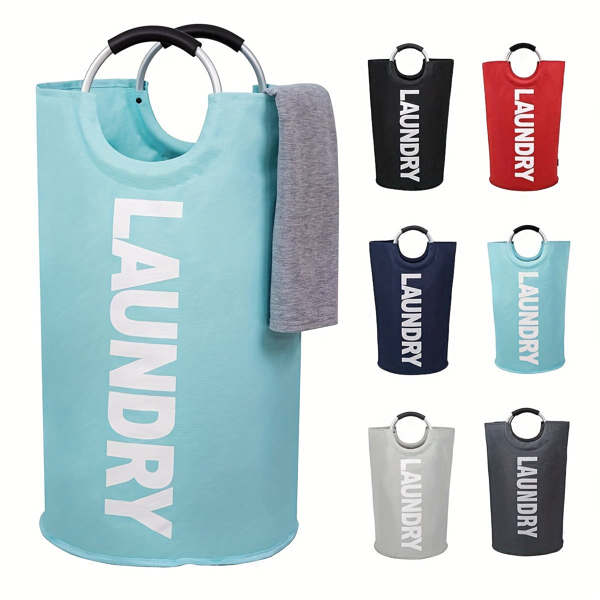 Large capacity laundry basket with waterproof design, padded handle for easy carrying. Vertical foldable design makes it suitable for bathroom, laundry room, balcony, dormitory, and other household organizing and storage needs.