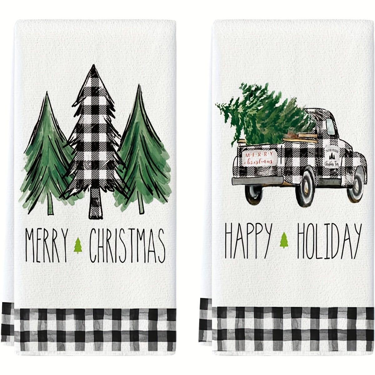 2/4Pcs Christmas Hand Towels with Truck Christmas Tree Plaid Print - Perfect for Kitchen and Dining Table Decor or as Housewarming Gifts.