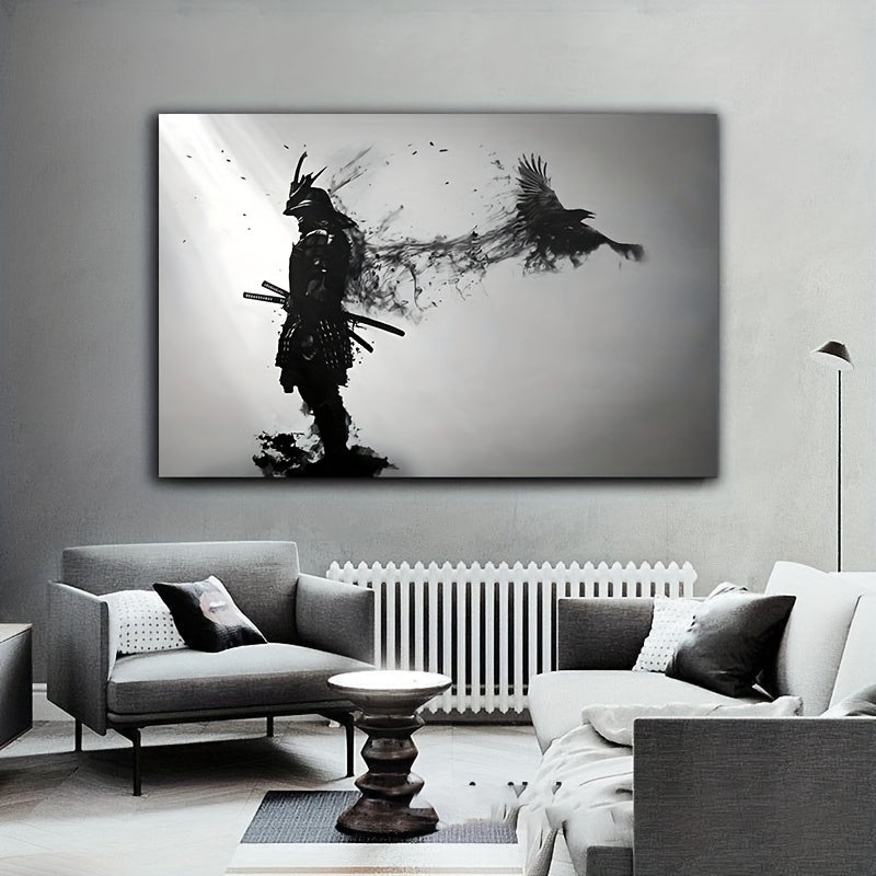 Black and white Japanese samurai poster for living room decor, canvas painting without frame.