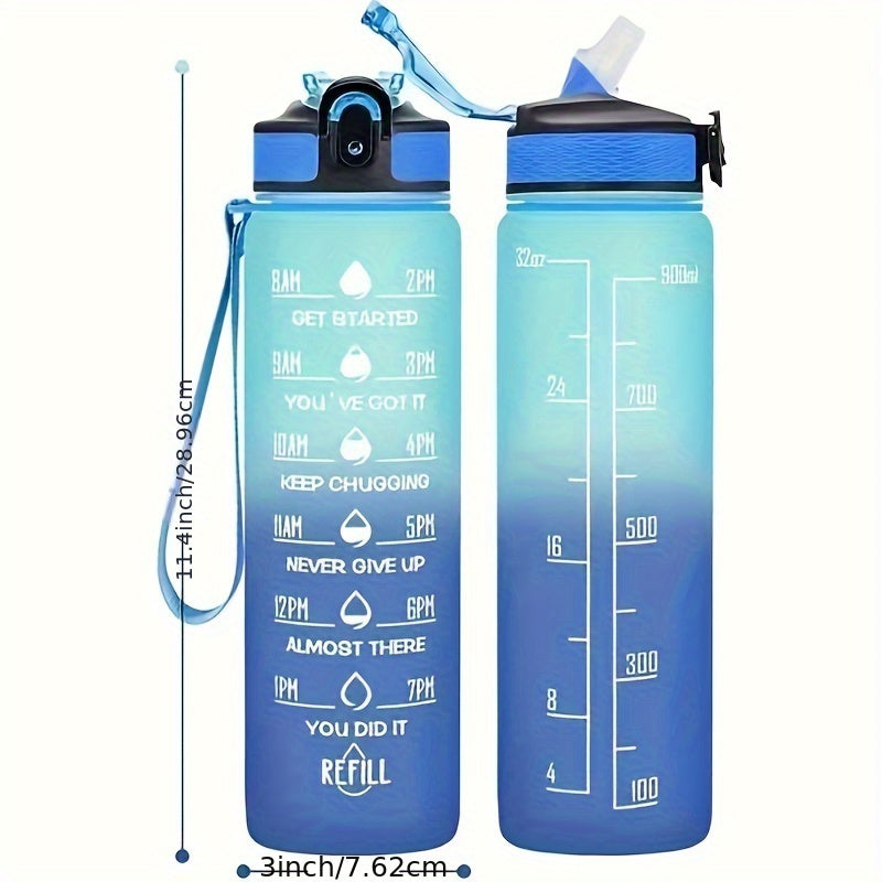 1 water bottle with time markers for motivation when drinking, suitable for gym, sports, outdoor activities, travel, and work.