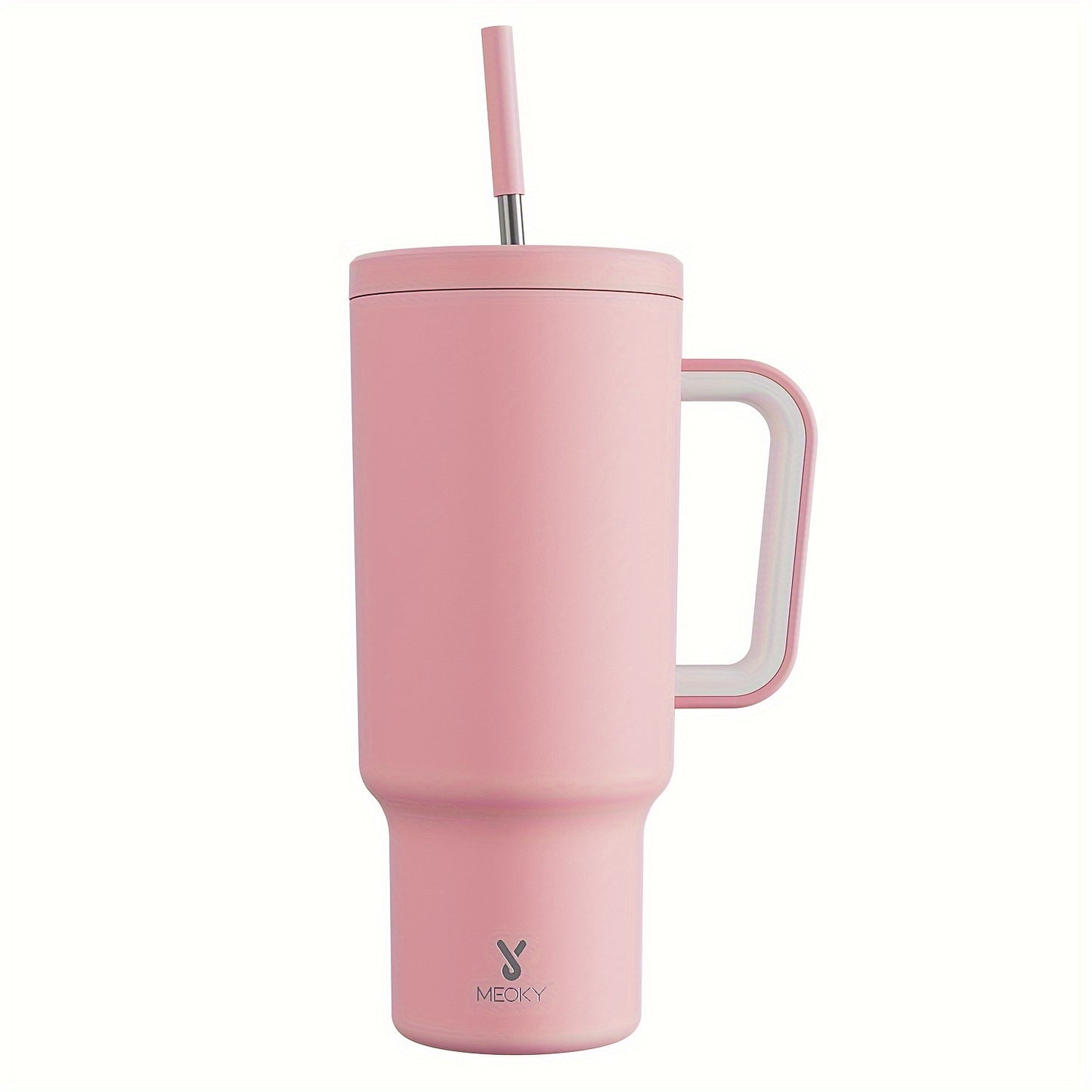 1 leakproof stainless steel travel mug with handle, straw, and insulated lid, suitable for outdoor activities and travel.