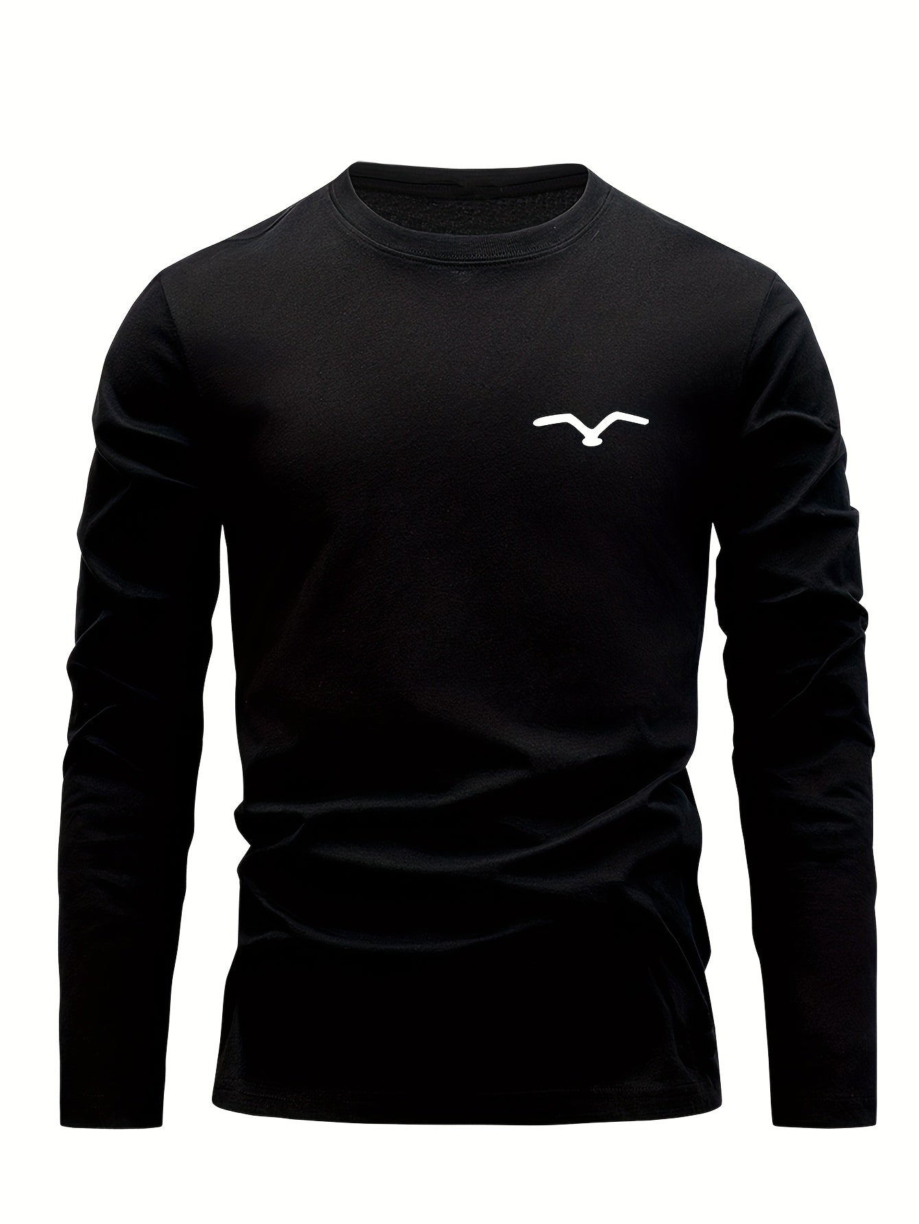 3-Pack Men's Casual Long Sleeve T-Shirts with Geometric Bird Embroidery, Round Neck, Stretch Fabric, Knit Craftsmanship - Ideal for Outdoor Activities, Autumn/Winter