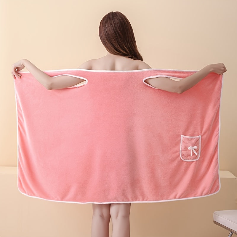 1pc Women's Wearable Bath Towel with Pocket, Comfortable & Absorbent, Versatile & Adjustable, Bathroom and Home Essentials