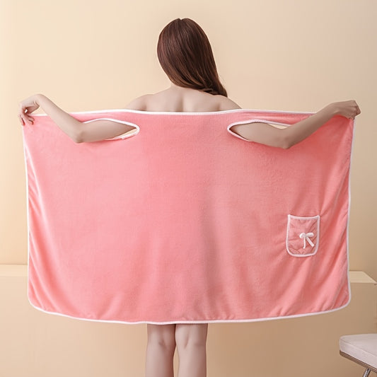 1pc Women's Wearable Bath Towel with Pocket, Comfortable & Absorbent, Versatile & Adjustable, Bathroom and Home Essentials