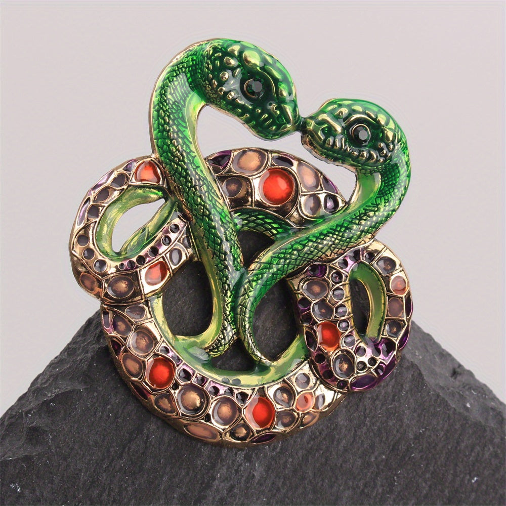 Luxurious and elegant, this rhinestone-adorned two-headed snake brooch features an irregular zodiac shape. With its unique and eye-catching design, this novelty accessory is the perfect addition to any woman's fashion collection. Ideal for adding a touch