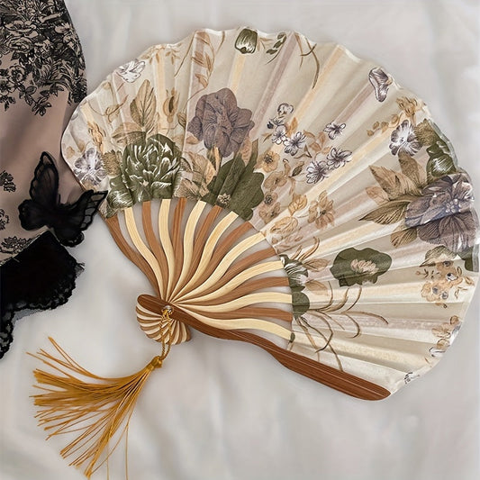 [Top Pick] Beautiful Chinese Ink-Style Folding Fan - Vintage Cheongsam Accent, Convenient & Lightweight for Daily Use, Summer, Assorted Colors