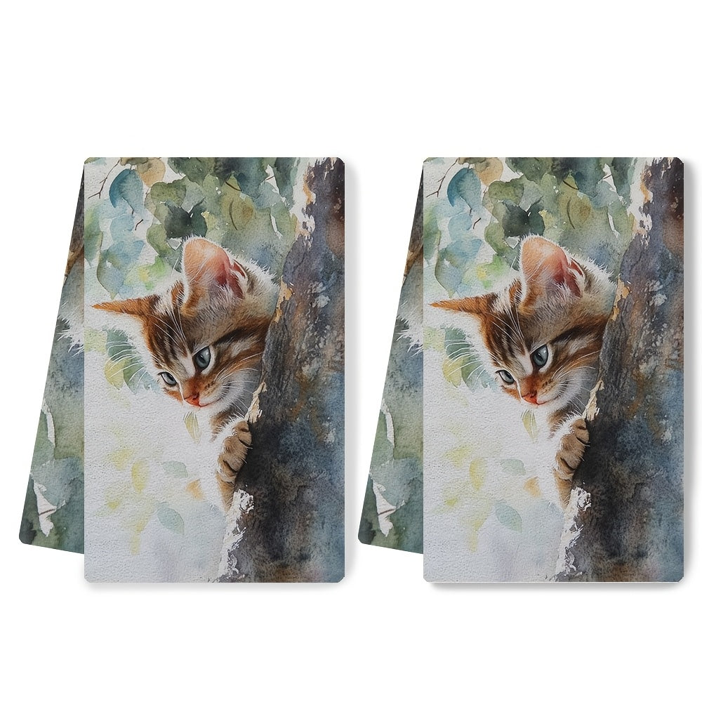 Two pieces of ultra soft kitchen towels that evoke the gentle meow of a kitten in the early morning. These highly absorbent dish hand towels are perfect for holiday decor. They are machine washable and measure 16x24 inches. Item number 2KYSYS1218528.