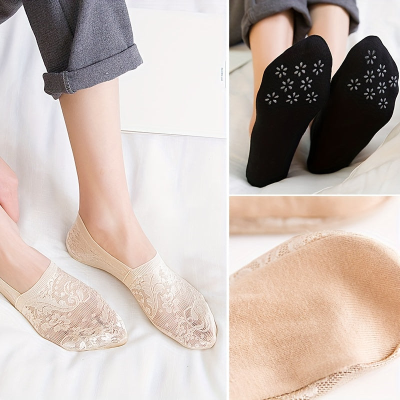 5 pairs of comfy lace invisible socks for women, low cut and breathable.