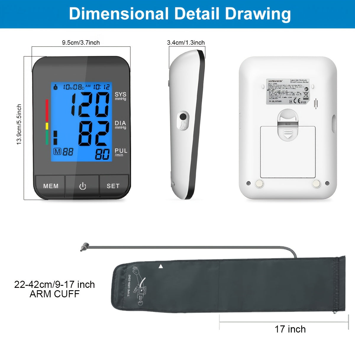 Home Blood Pressure Monitor with Oversized Dual Cuff, Large LCD Display, Fully Automated Digital Sphygmomanometer including USB Cable