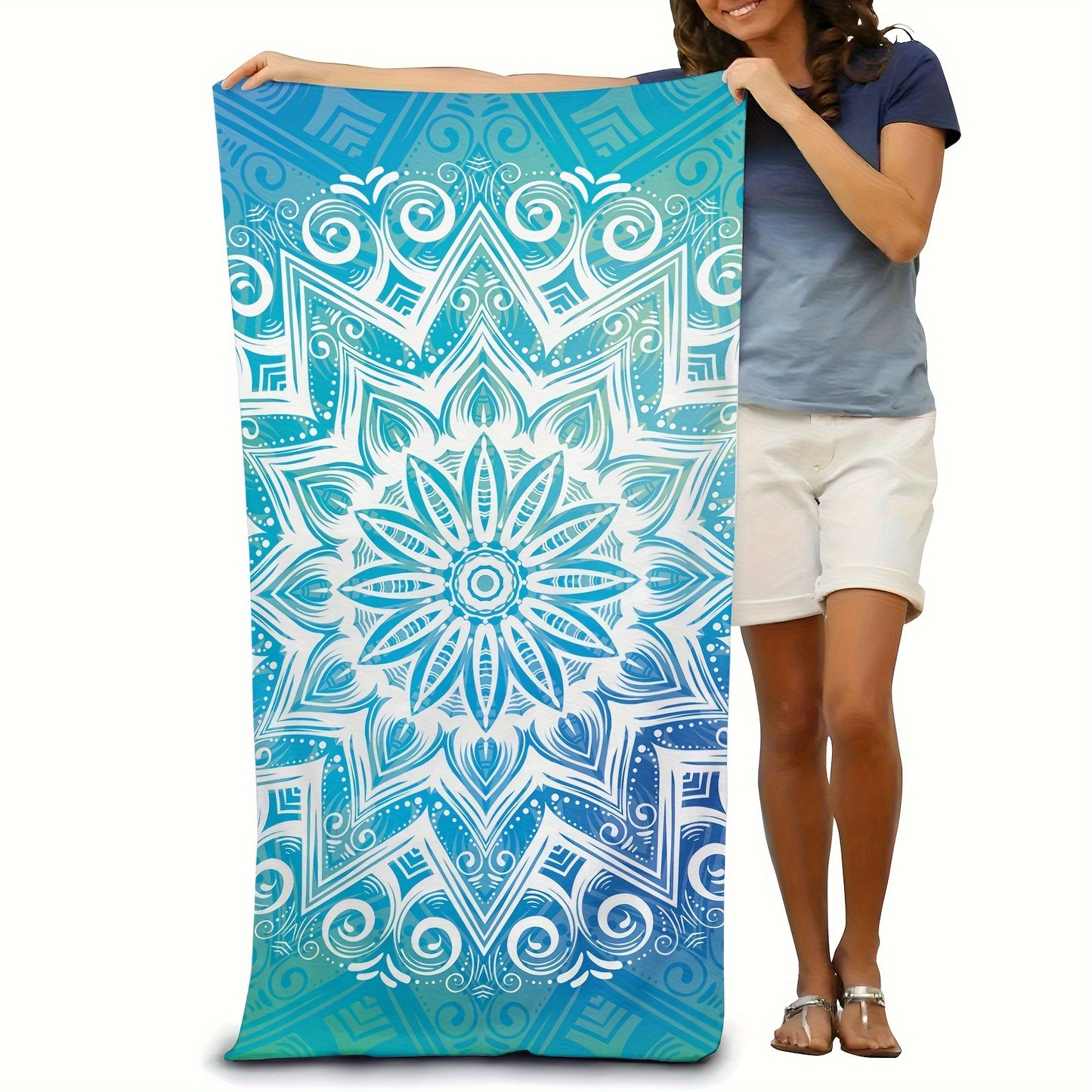 1 Mandala Pattern Beach Towel: Quick-drying, large, and versatile for beach, pool, camping, and travel.