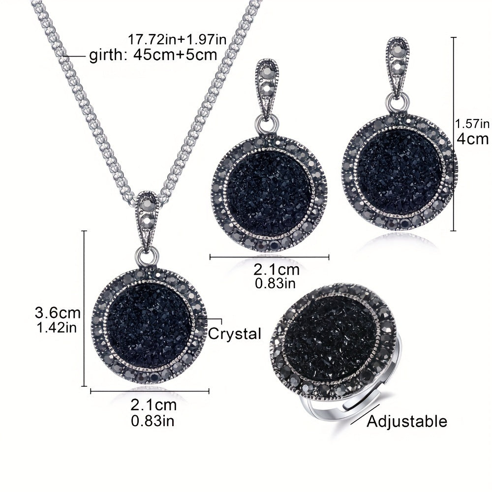 Vintage black crystal jewelry set in boho-chic style for women's parties and casual wear.