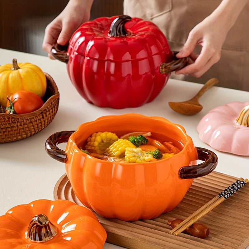 Get into the festive spirit with this spacious ceramic soup pot designed in the shape of a large pumpkin. Complete with a lid and dual-handles, this pot is dishwasher safe and perfect for cooking up your favorite stews and salads. It makes an ideal gift