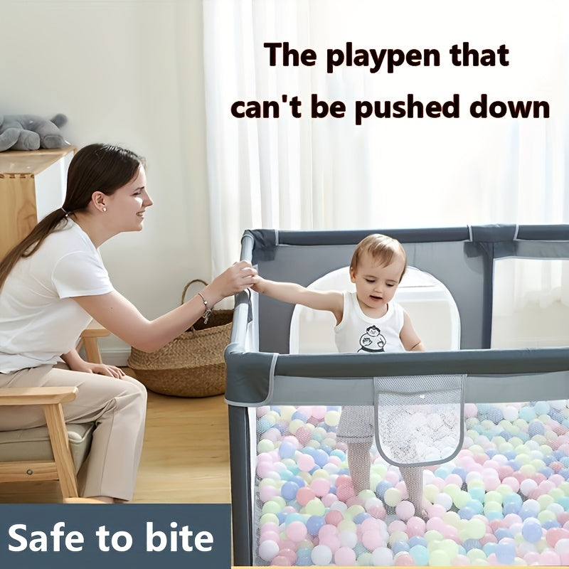 Spacious Baby Playpen featuring Gentle Mesh, Non-Toxic Plastic, Slip-Resistant Base, Reliable Safety Enclosure, includes Removable Storage Caddy for Children aged 0-3, perfect for Playtime Indoors and Outdoors.