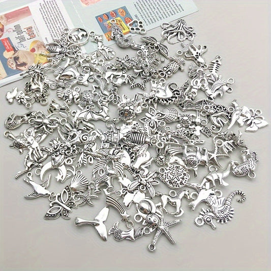 100 pieces of metal mixed jewelry making charms, vintage animal charms for DIY necklace making.