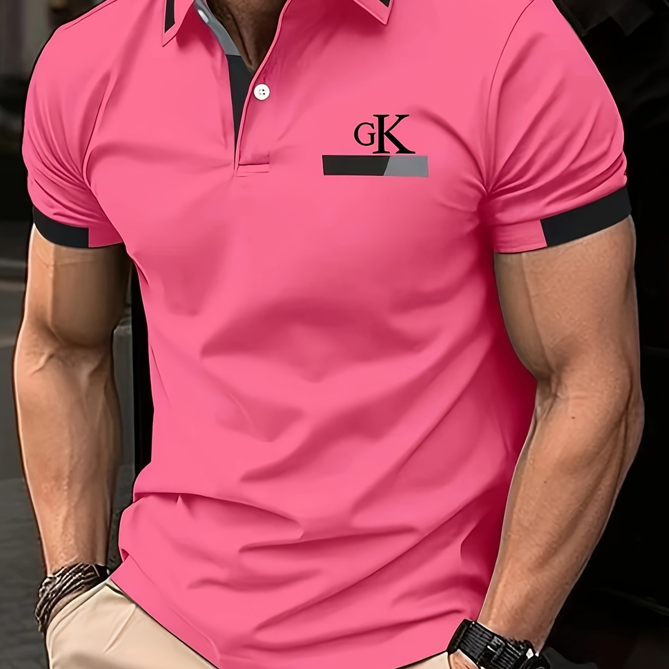 Men's summer fashion shirt with short sleeves, button detail, solid color, icon print, and breathable polyester fabric.