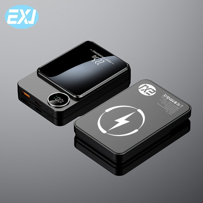 EXJ PD 22.5W Power Bank, 10000mAh Magnetic Wireless Charger with USB-C, Type Cable, LED Display, Mag-Safe Battery Pack for iPhone 12-16 Series