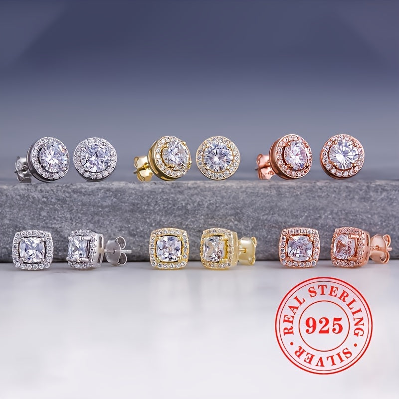 Stylish 925 Sterling Silver Stud Earrings for Women - Featuring Synthetic Cubic Zirconia, Secure 4-Prong Setting, Available in Round & Square Designs, Ideal for Everyday Use and Special Occasions, Representing April Birthstone, Versatile All-Year